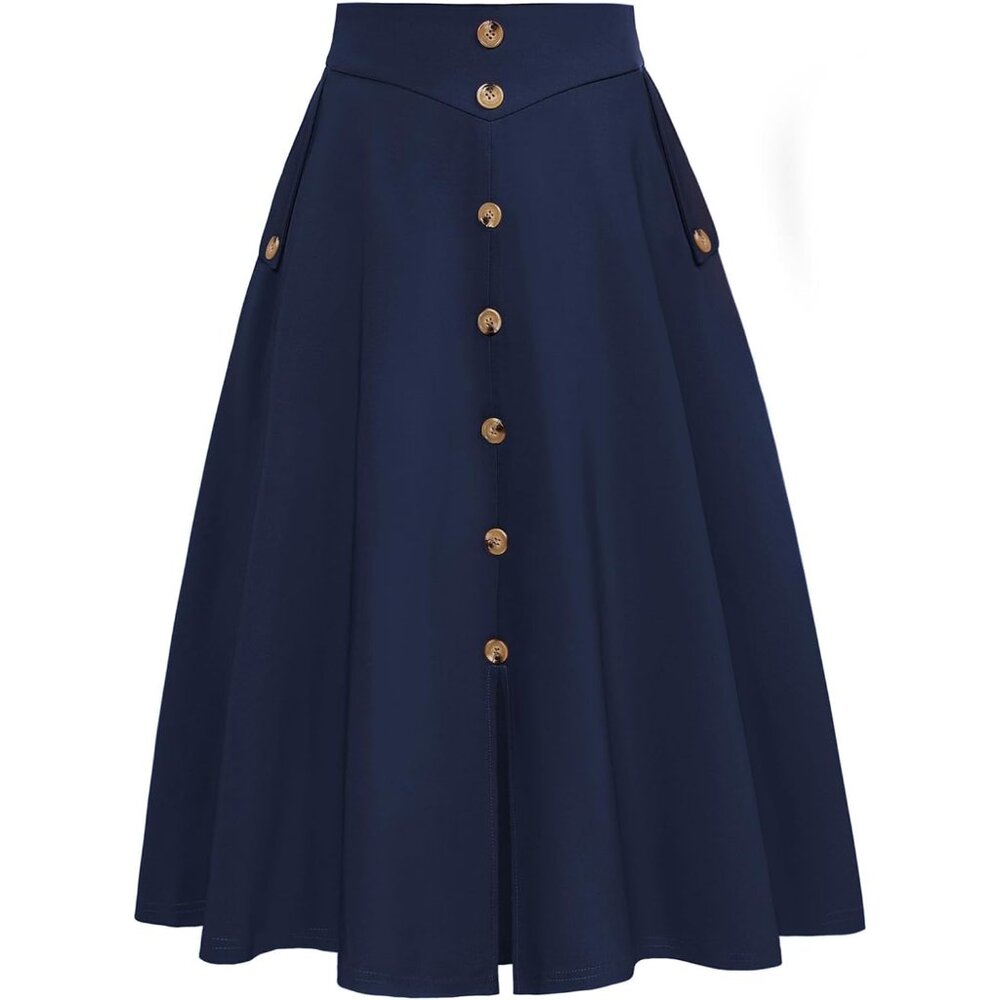 Womens A Line Midi Skirt Vintage Swing Skirt High Waisted Pleated Skirt